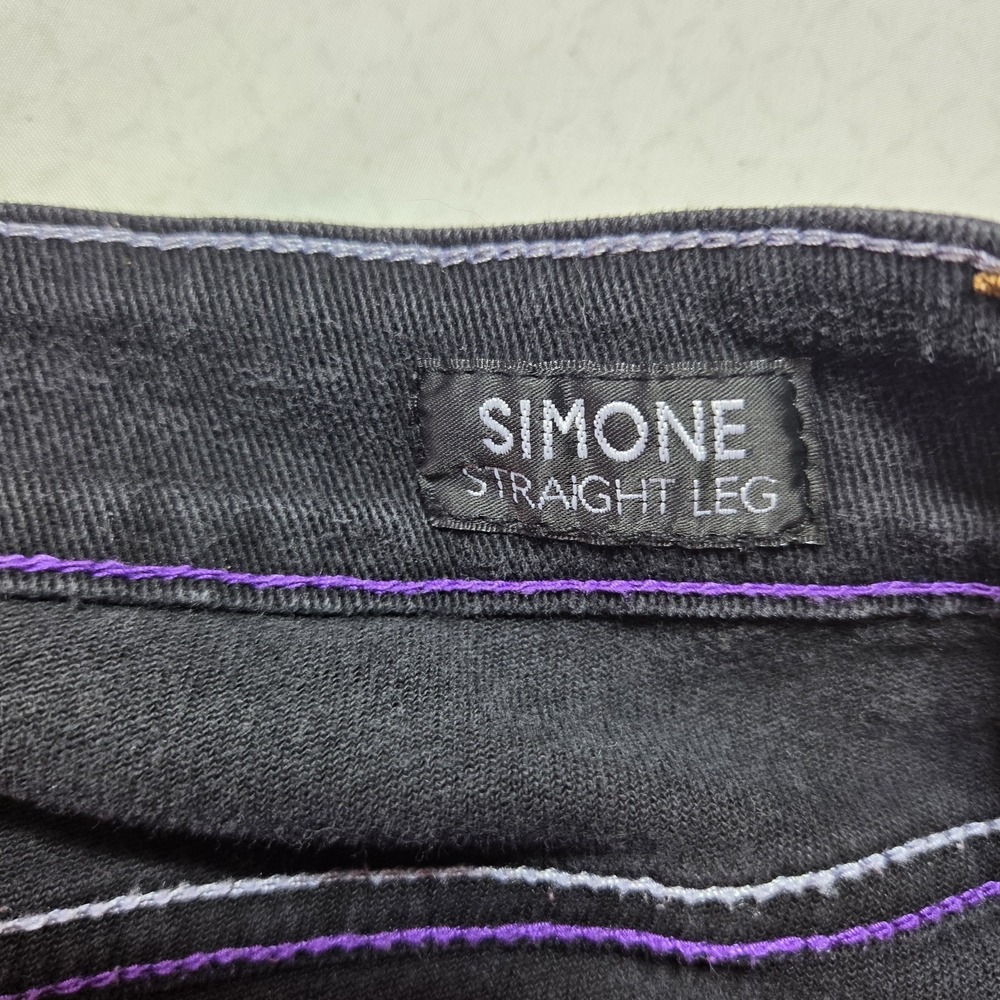 Vintage ROCAWEAR Jeans Dark Blue Size 18 Streetwear Y2K Purple Stitch - Picture 2 of 13